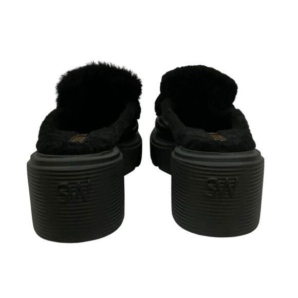 Stuart Weitzman Soho Chill Suede Shearling Loafer Mule Black 9.5B Platform - Picture 9 of 12